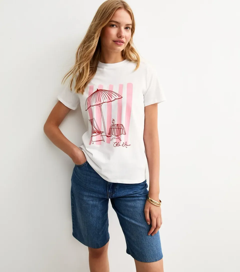 Women's White Deck Chair Print T-Shirt