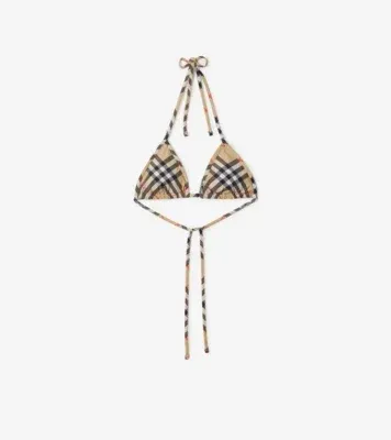 Check Bikini Top in Sand beige