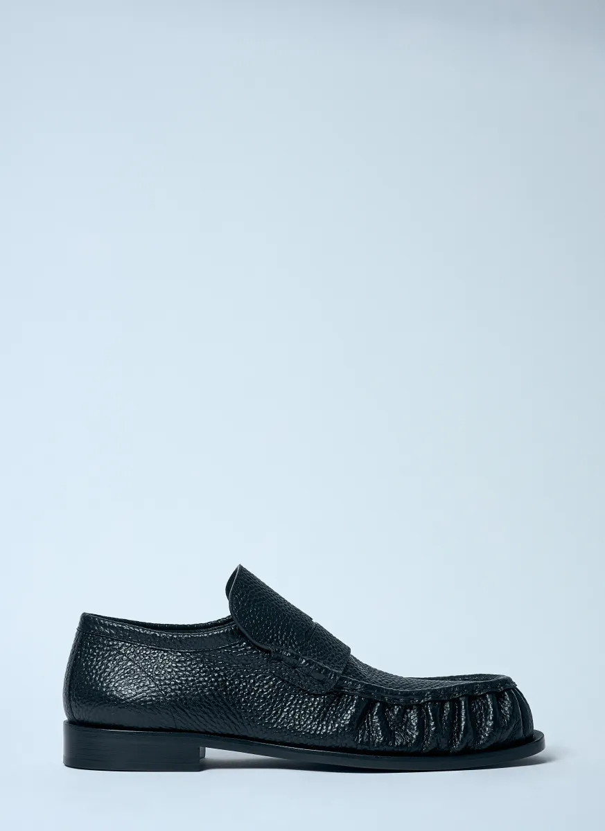Pebble-Grain Leather Loafers