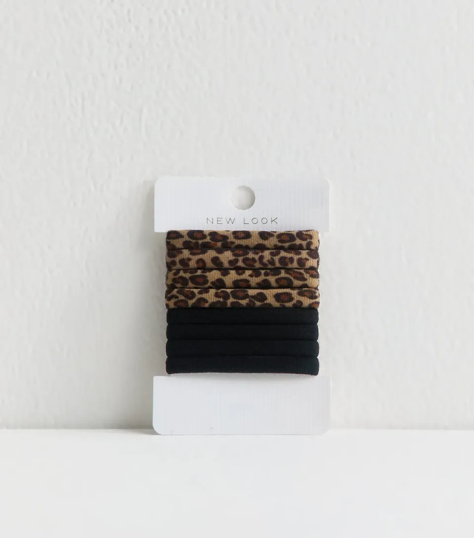 Pack of 8 Brown Leopard Print Towelling Hair Ties