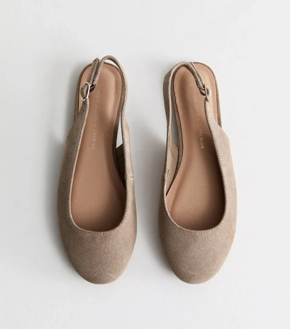 Women's Premium Real Leather Light Brown Suede Slingback Pumps