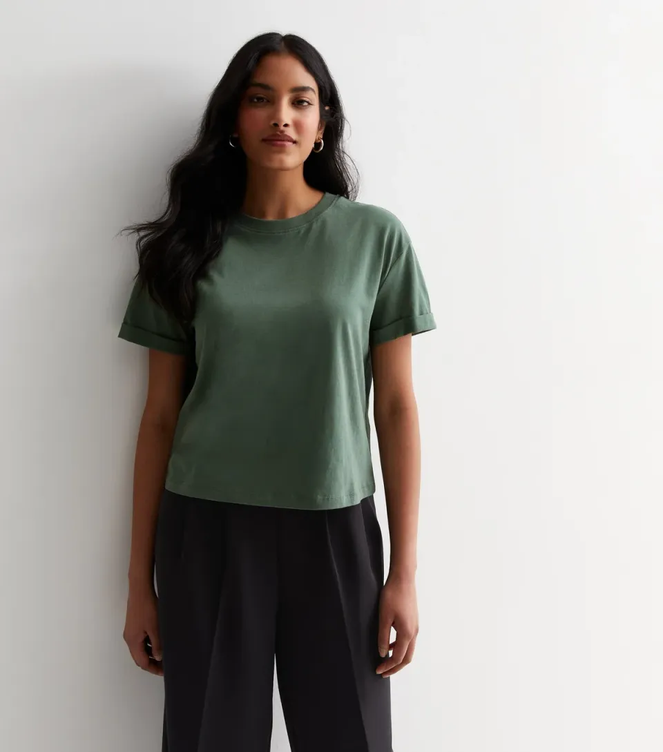 Women's Khaki Cotton Boxy T-Shirt