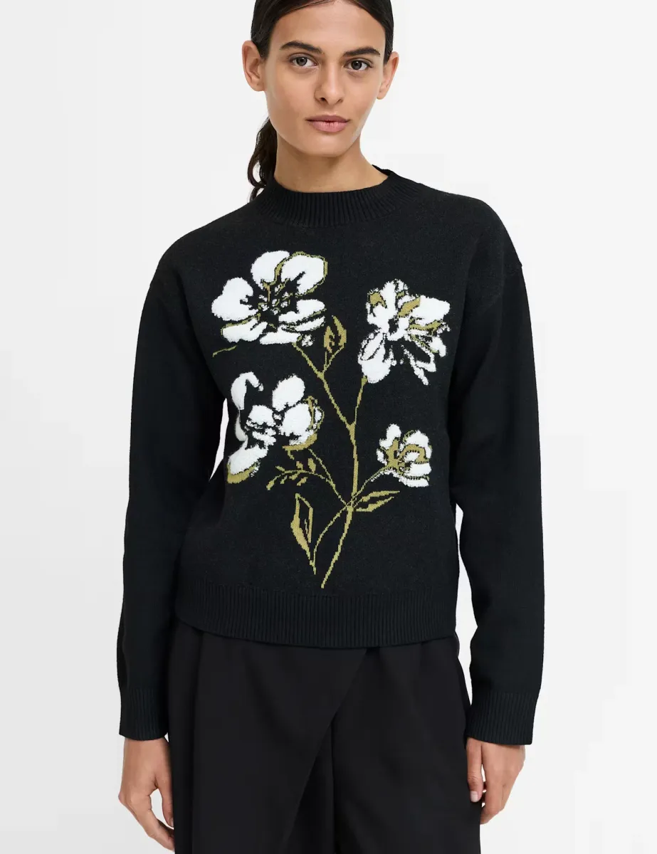 Floral Jacquard Funnel Neck Jumper Black Mix