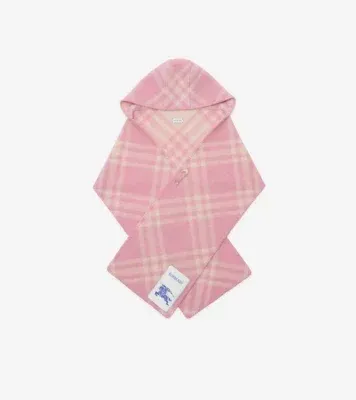 Check Wool Hooded Scarf in Sugar pink