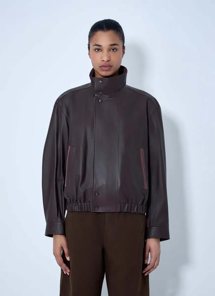 High-Collar Leather Jacket