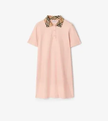 Check Collar Cotton Polo Shirt Dress in Posy pink