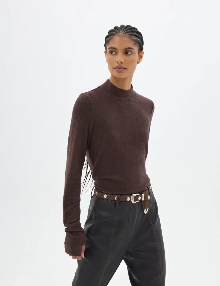 Roll Neck Supersoft Long Sleeve Top Dark Brown