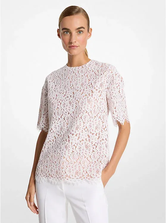 Oversized Corded Floral Lace T-Shirt