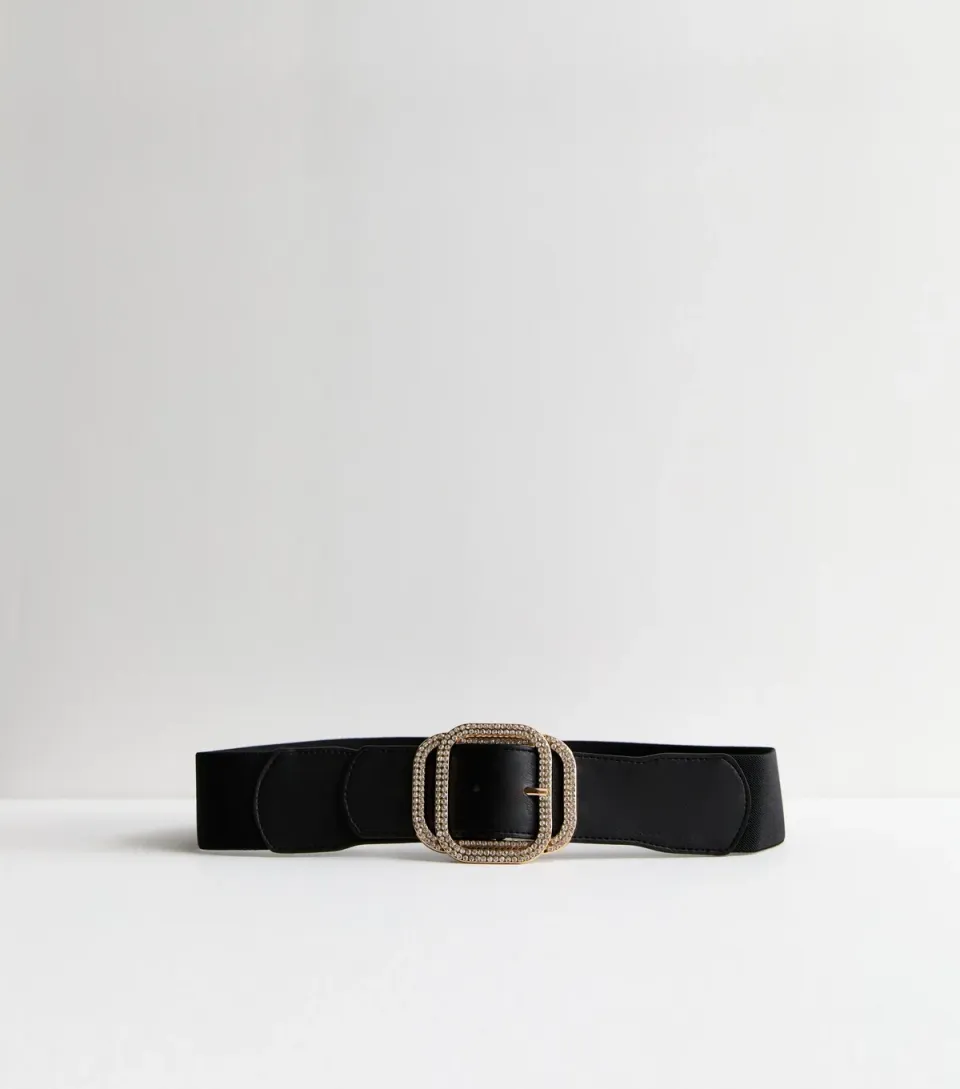 Black Diamanté Buckle Stretch Belt