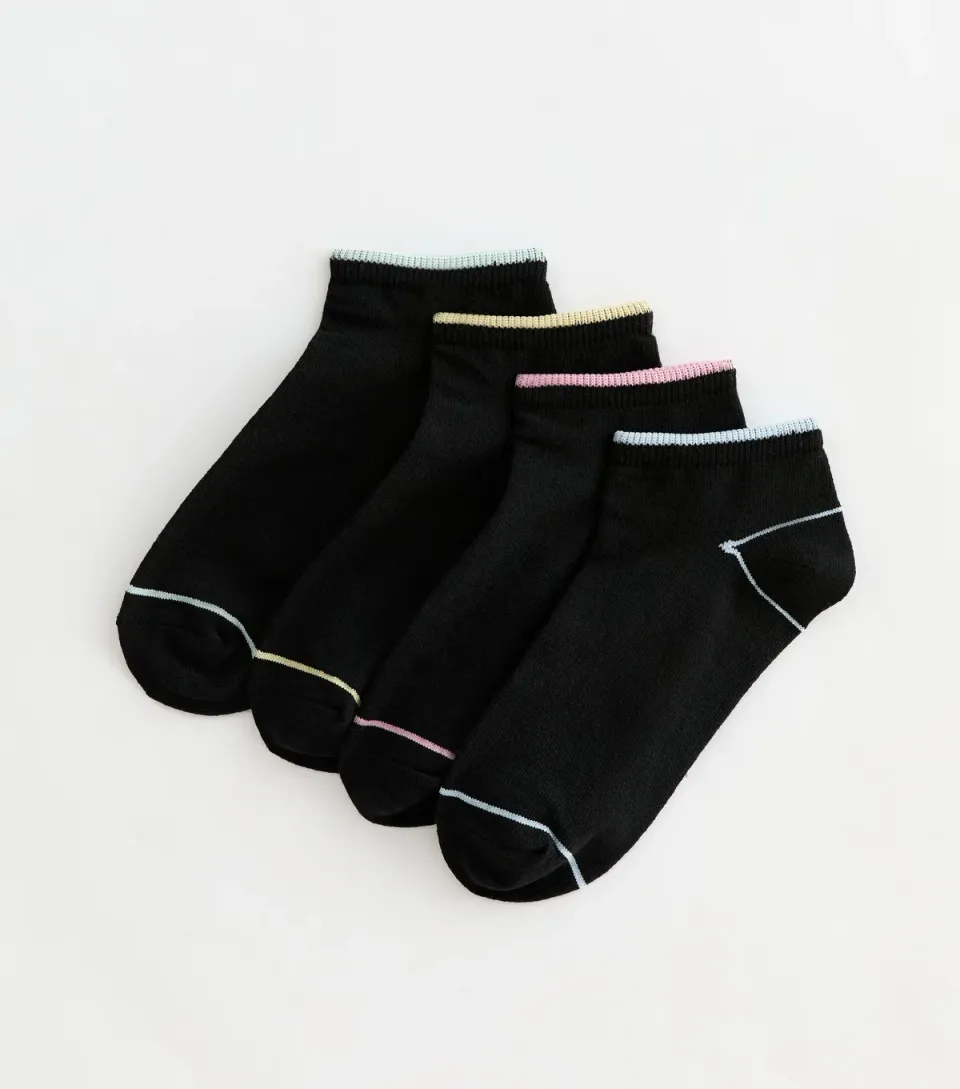 Pack of 4 Black Pastel Top Stripe Trainer Socks