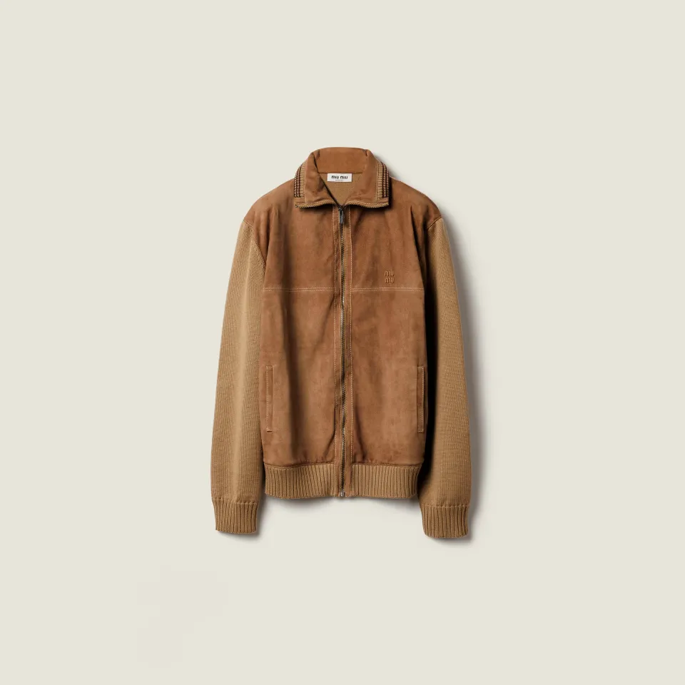 Wool and leather zipper cardigan
