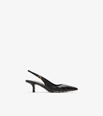 Crocodile-effect Leather Dame Slingback Pumps in Black