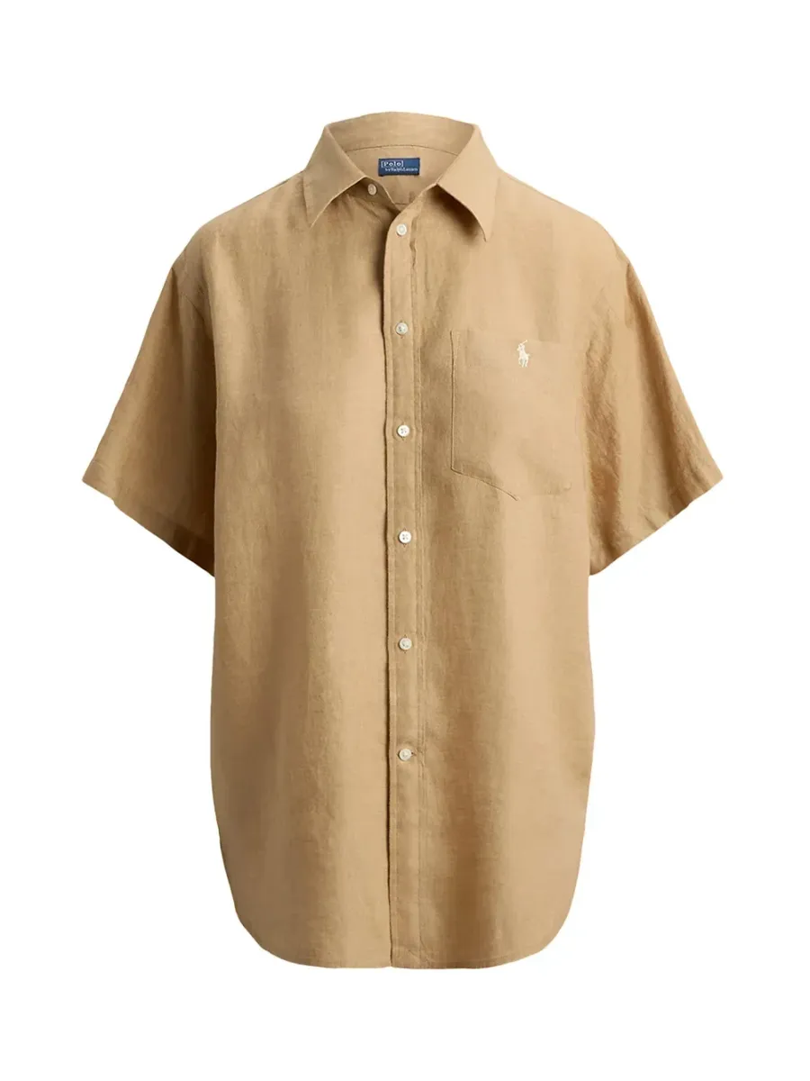 Patch Pocket Linen Shirt Brown