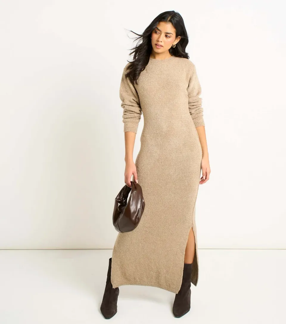 Women's Cream Bodycon Long Sleeve Maxi Dress