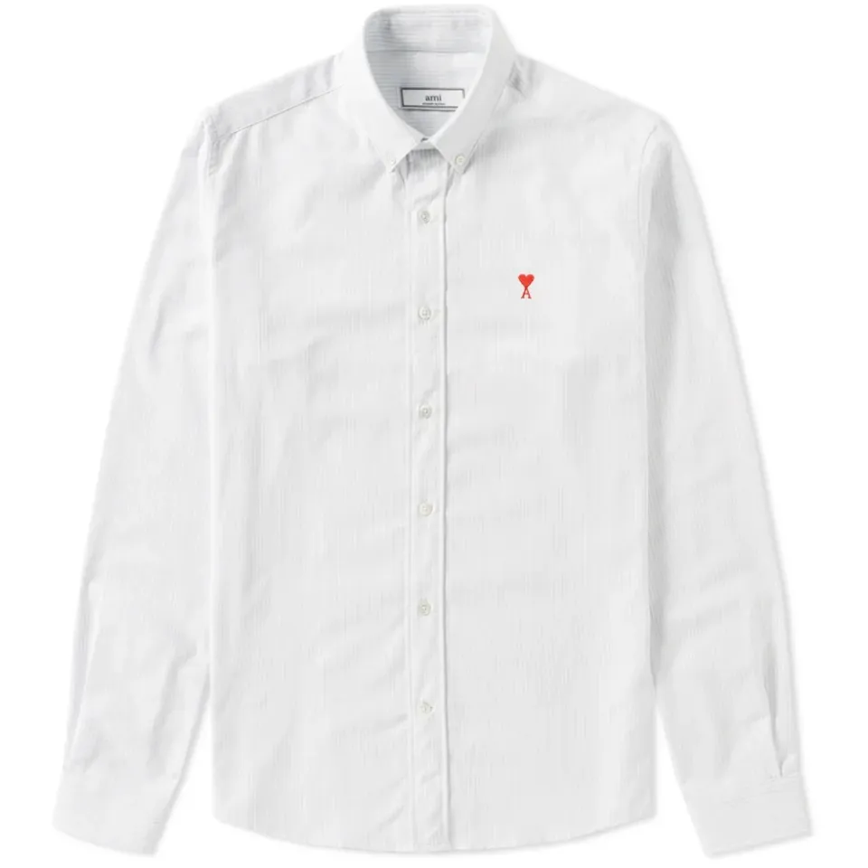 AMI Button Down Heart Logo Oxford Shirt