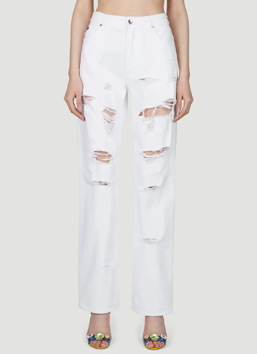 Logo Plaque Distressed Jeans