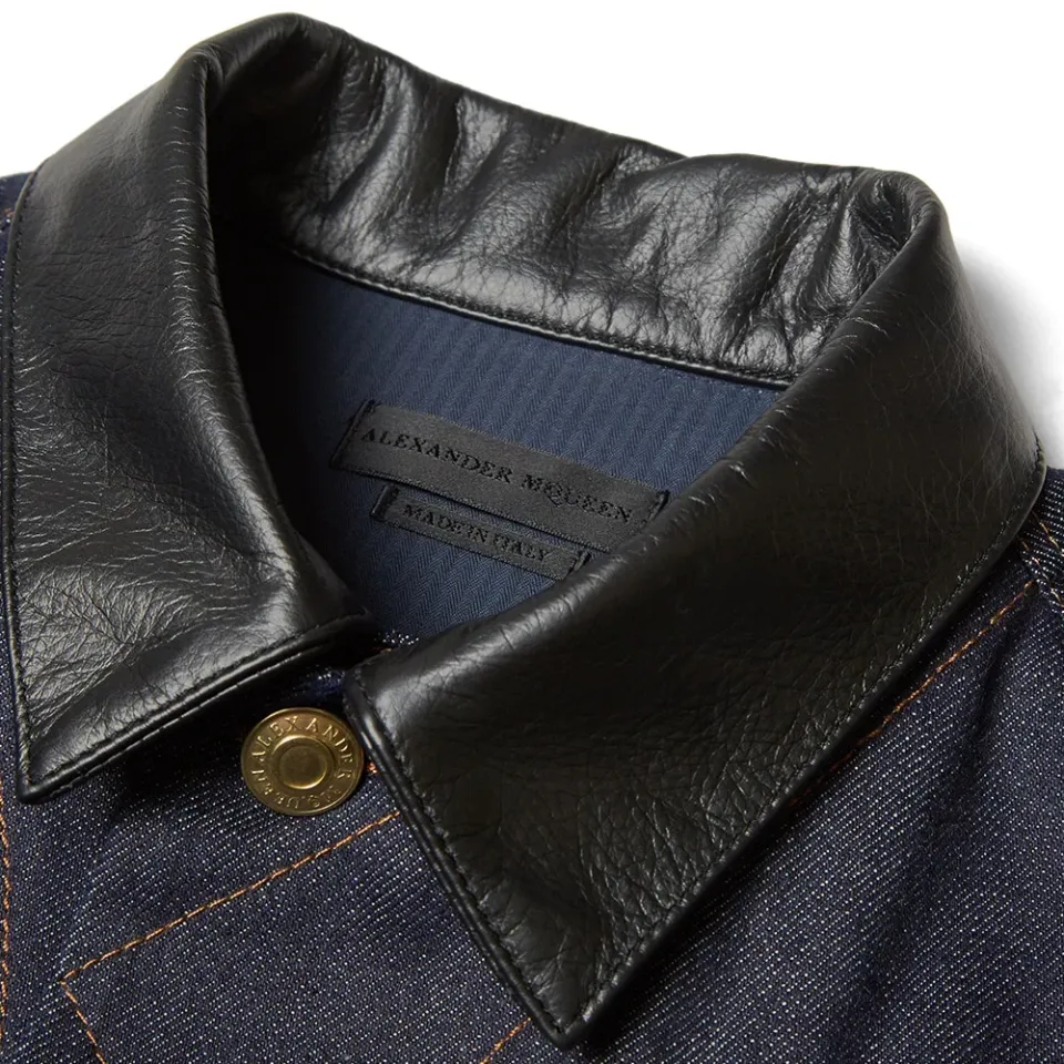 Leather Collar Denim Jacket