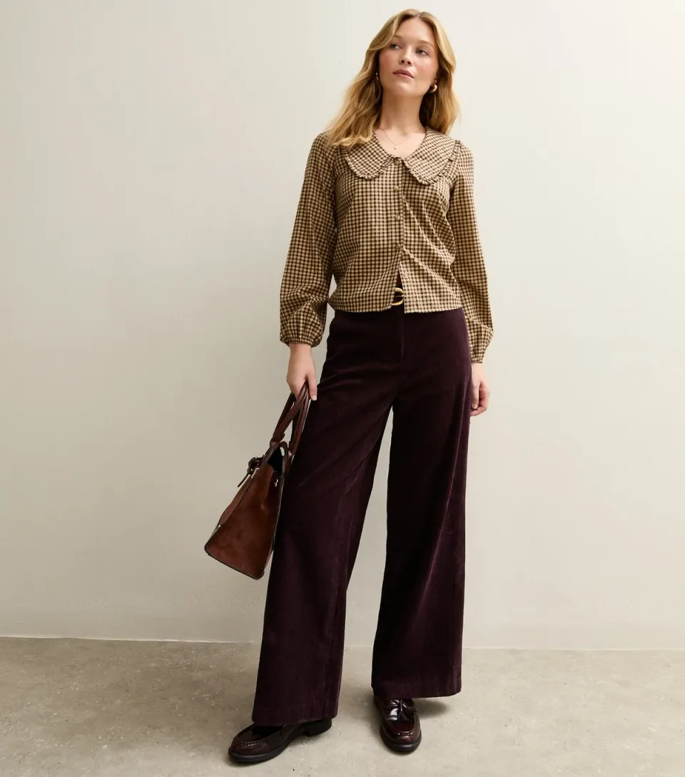 Women's Burgundy Corduroy Wide Leg Trousers