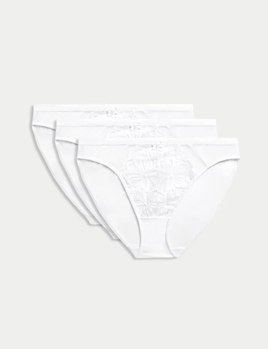 3pk Amelia Lace High Leg Knickers White
