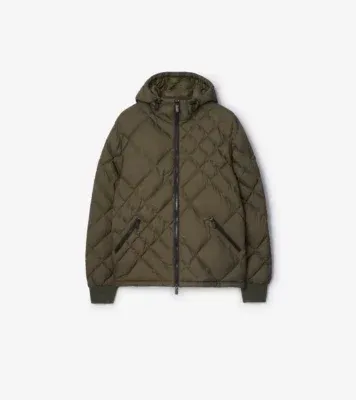 Check-stitch Nylon Doversgreen Puffer Jacket in Marsh green