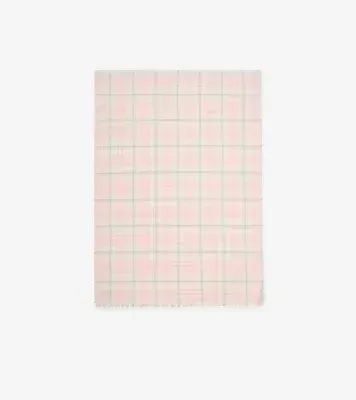 Wide Embellished Check Wool Silk Blend Scarf in Flora pink