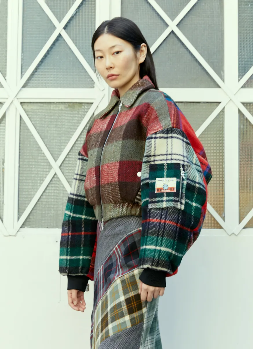 Simone Tartan Cropped Bomber Jacket
