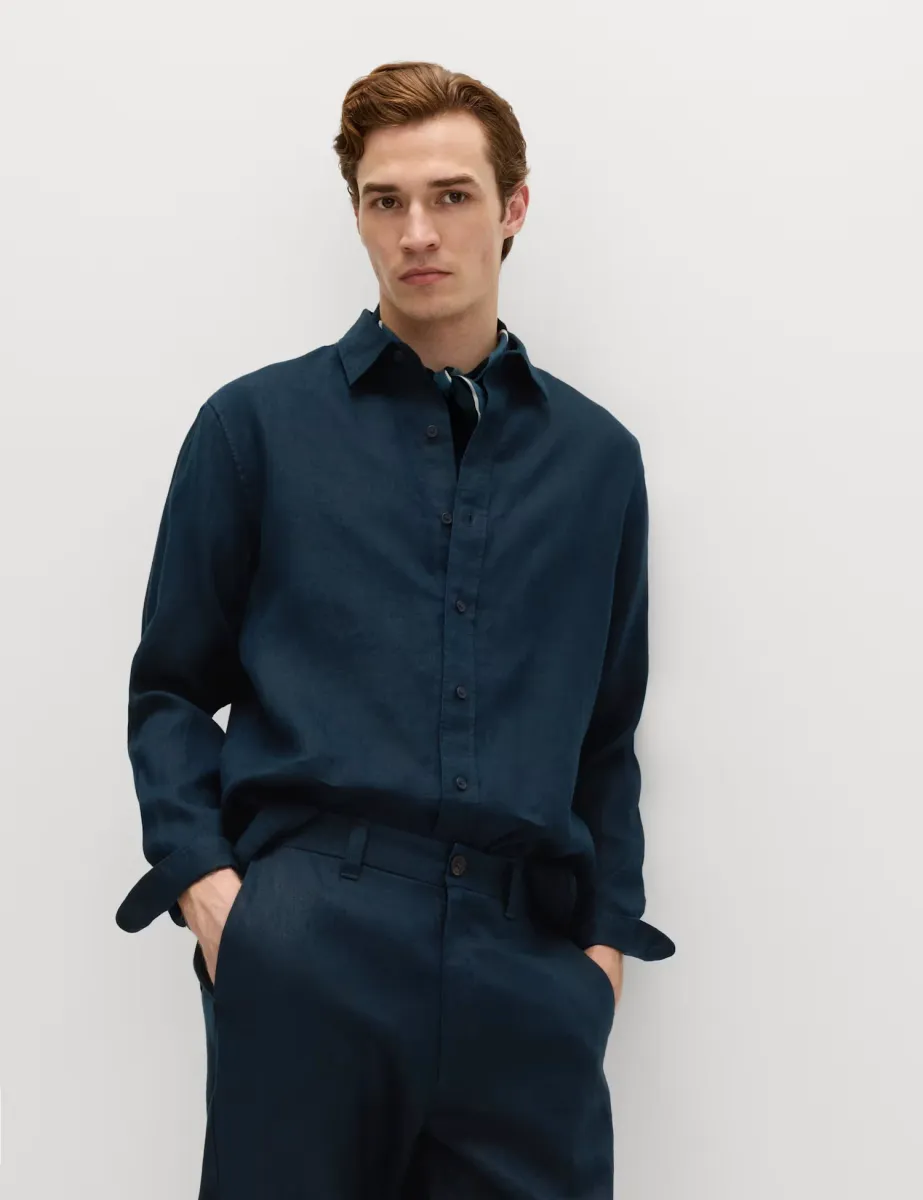 Relaxed Fit Pure Linen Shirt Navy