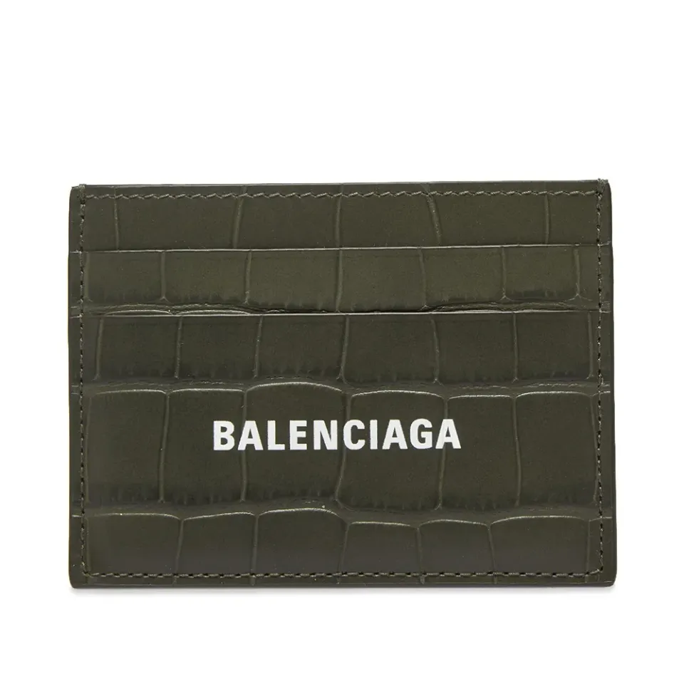 Embossed Croc Leather Logo Card Holder