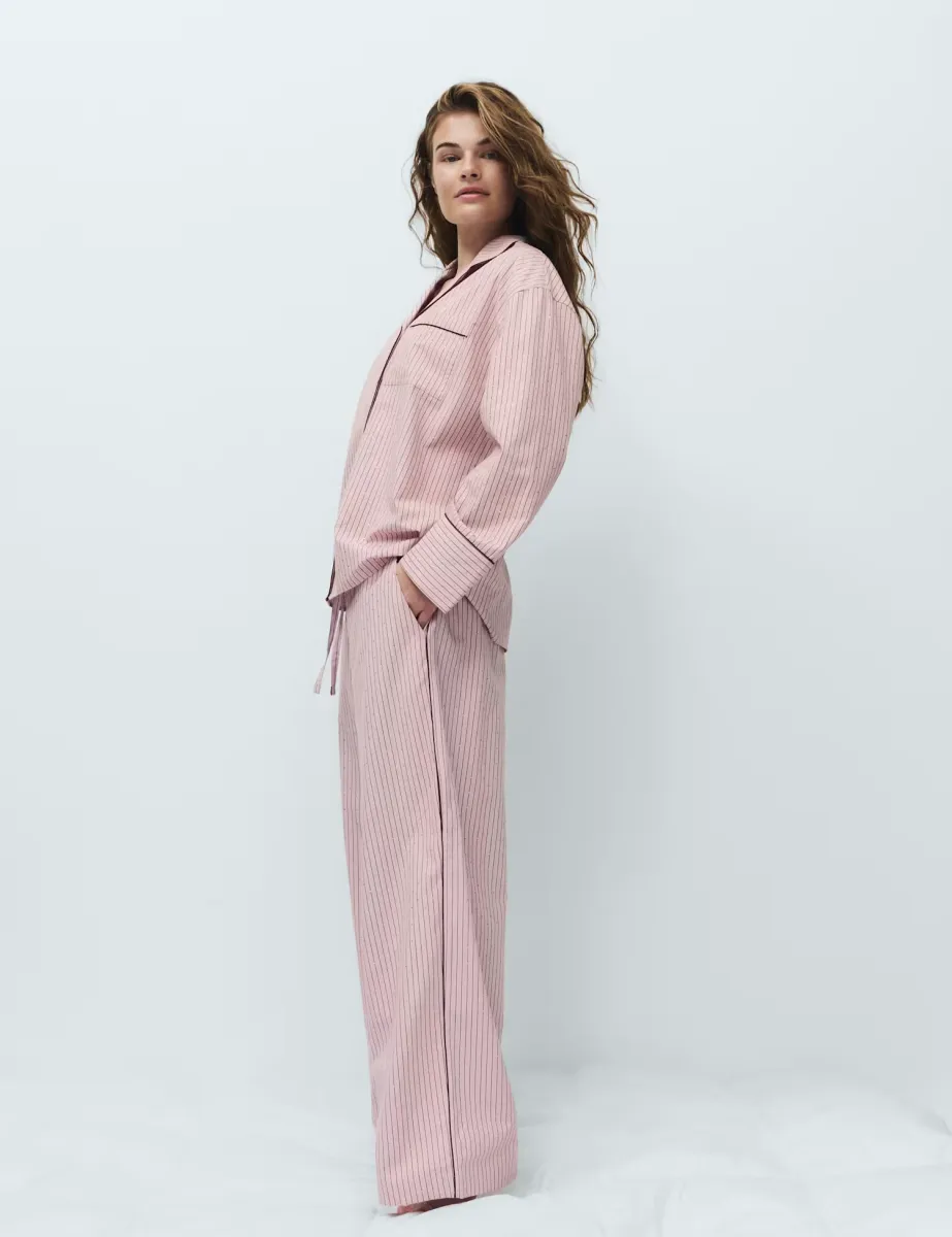 Pure Cotton Striped Pyjama Bottoms Pink Mix