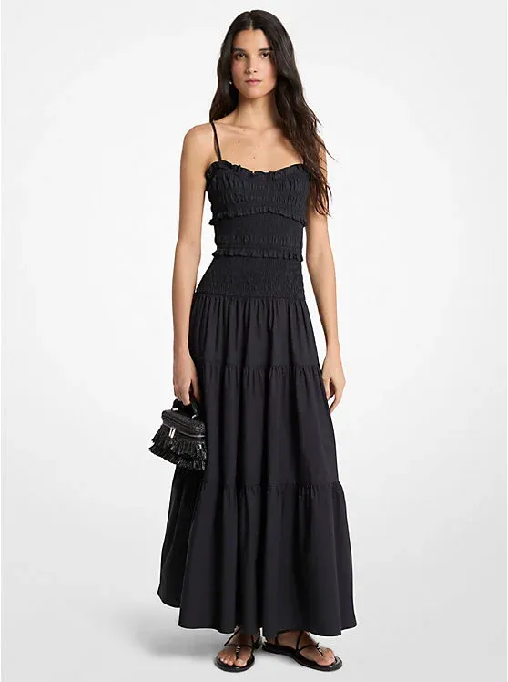 Smocked Cotton Poplin Maxi Dress