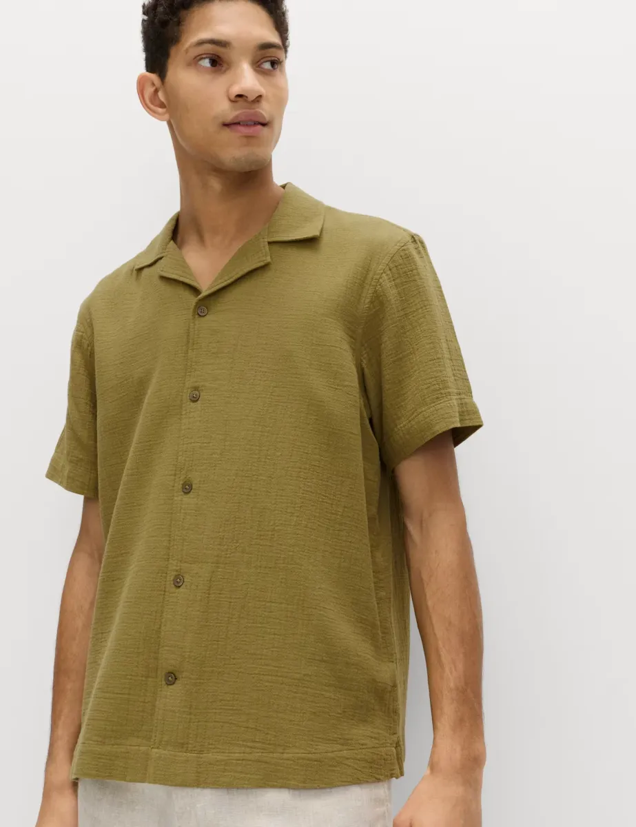 Pure Cotton Textured Shirt Olive