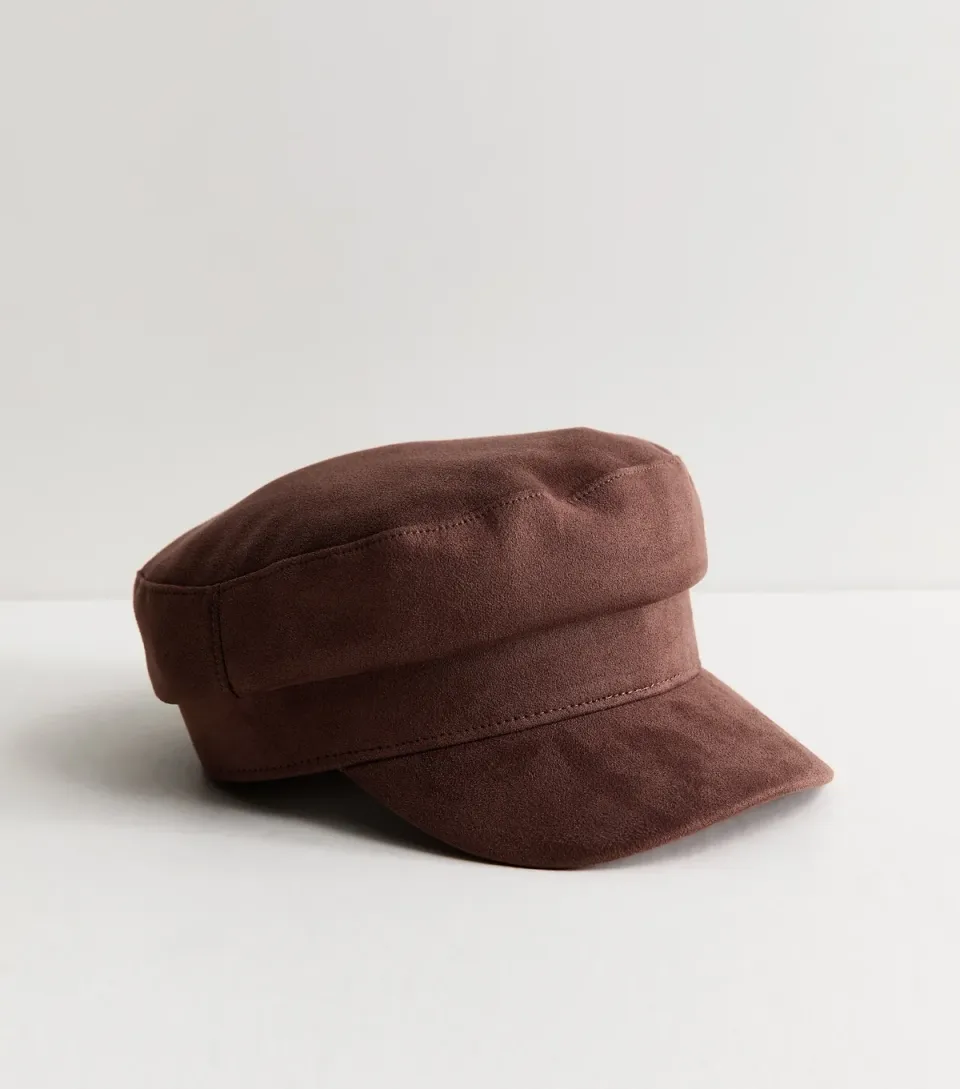 Brown Faux Suede Baker Boy Cap