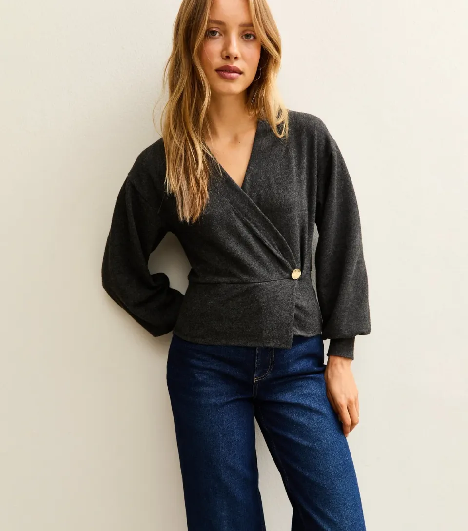 Women's Dark Grey Soft Touch Wrap Top