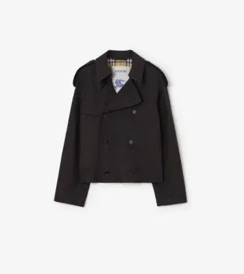 Cropped Tropical Gabardine Leadenham Trench Coat in Black - Men, Cotton
