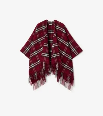Check Wool Cashmere Cape in Oxblood red