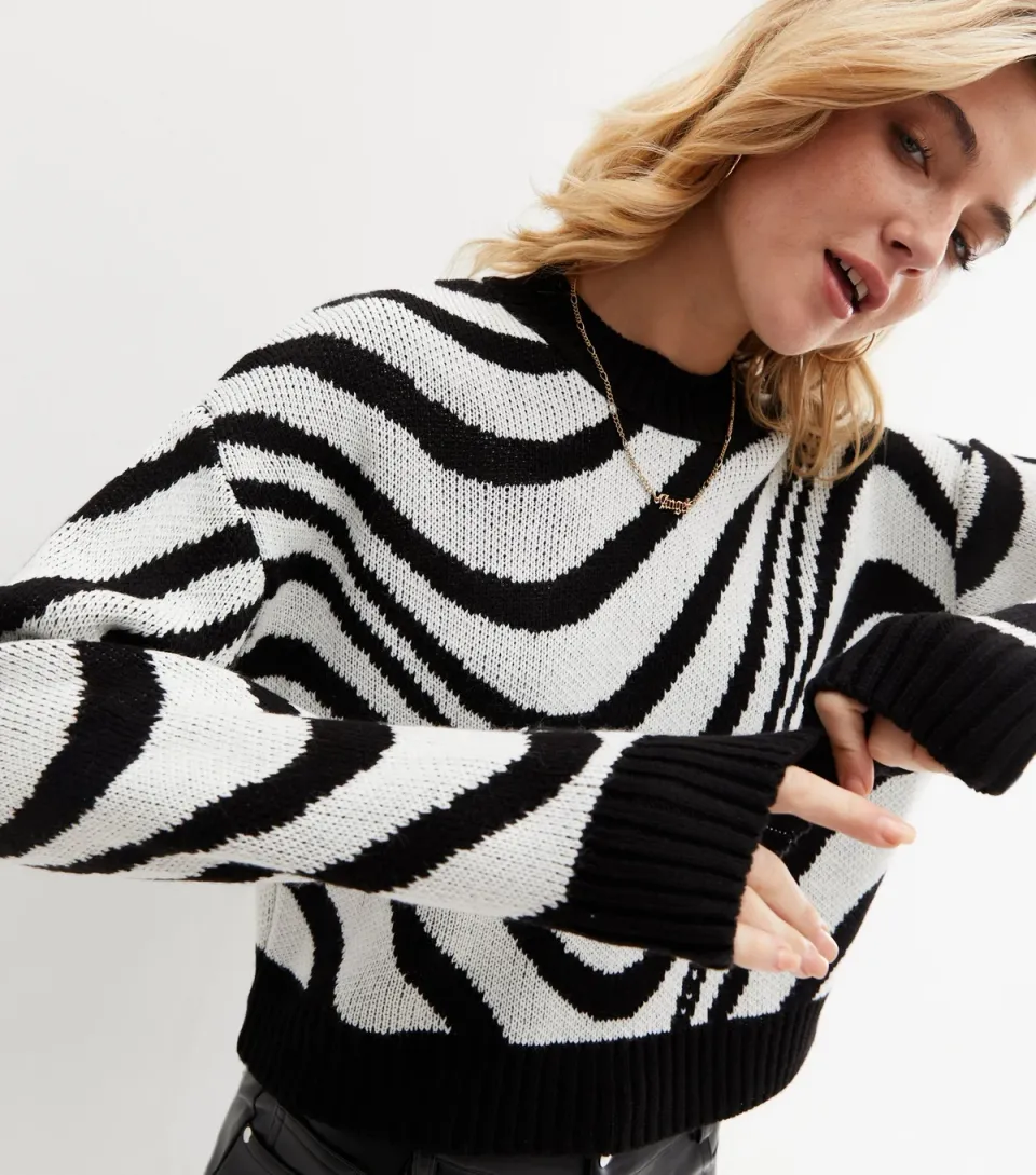 Women's White Doodle Knit Crew Neck Jumper