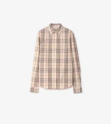 Classic Fit Check Cotton Shirt in Almond beige