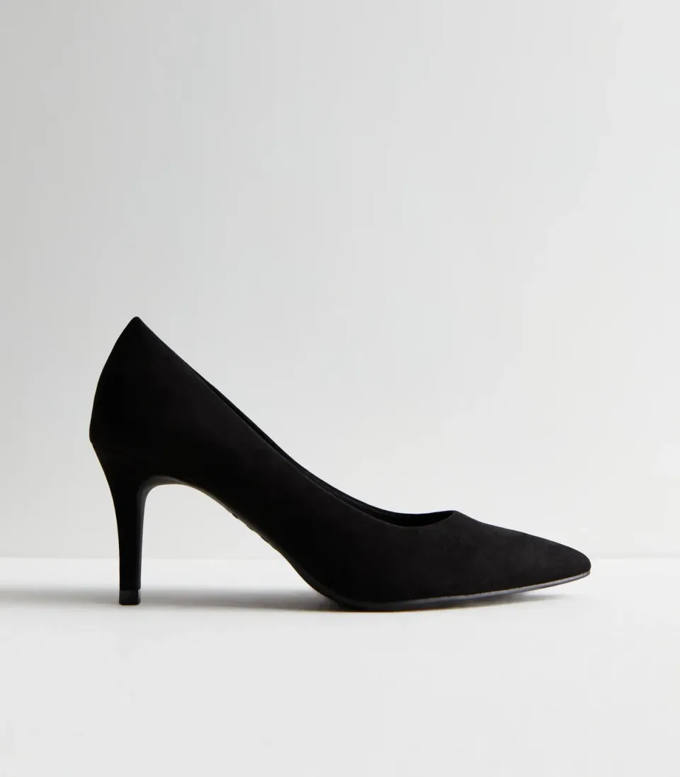Women's Black Suedette Pointed Stiletto Heel Court Shoes