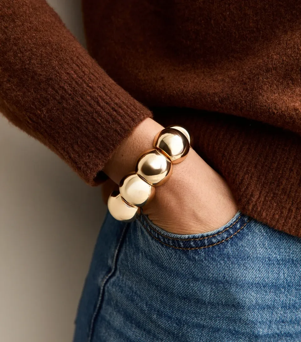 Gold Tone Chunky Bead Stretch Bracelet