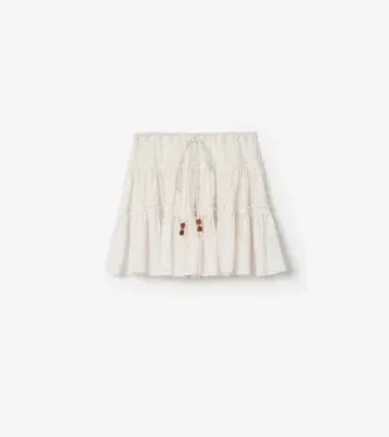 Check Cotton Voile Skirt in Chalk white