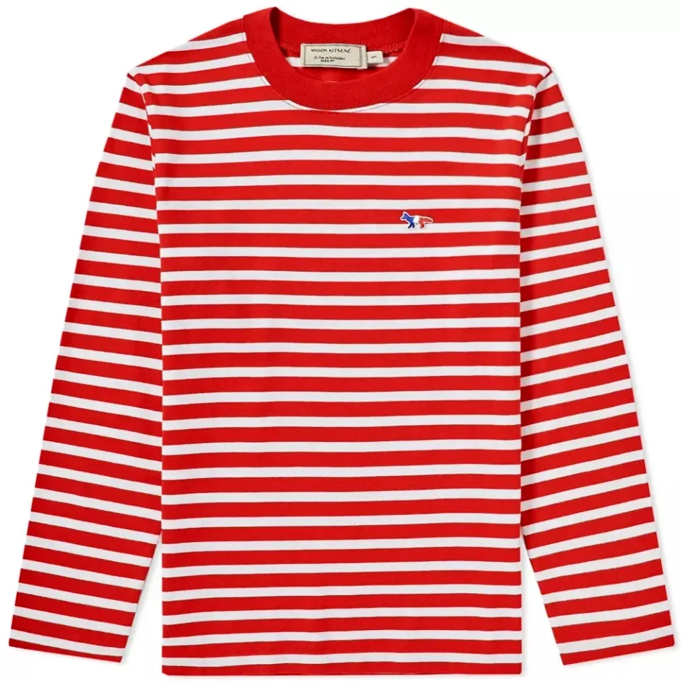 Maison Kitsuné Long Sleeve Tricolour Fox Stripe Tee