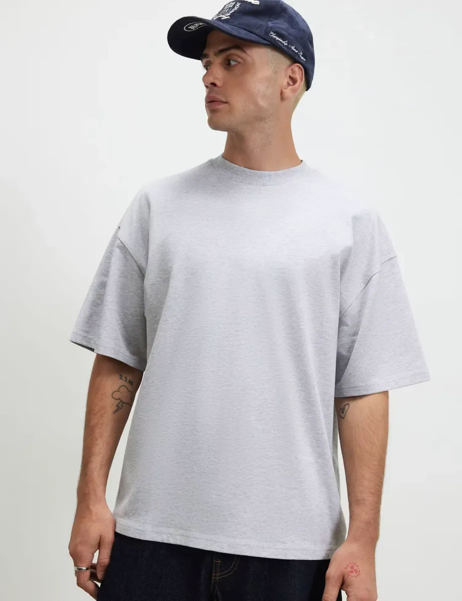 Oversized Heavyweight Cotton T-Shirt Grey Marl