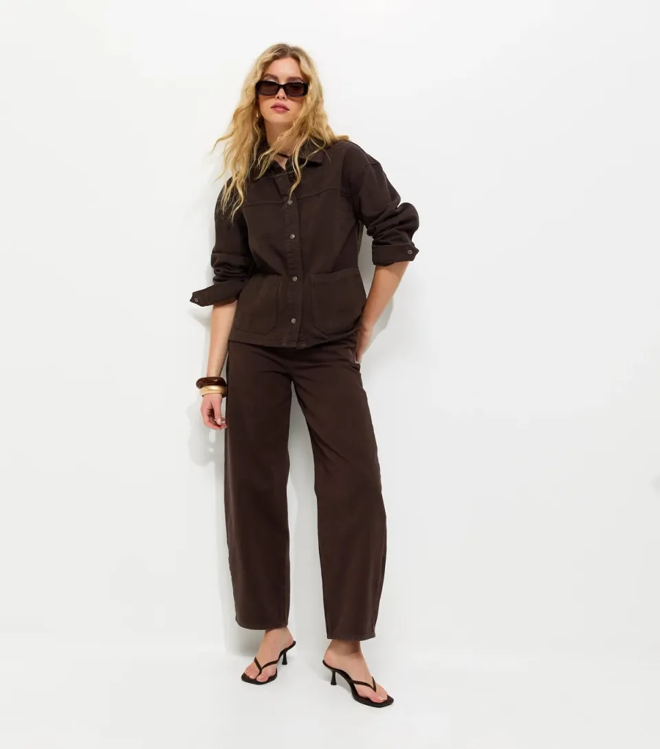 Women's Brown Long Sleeve Denim Shacket