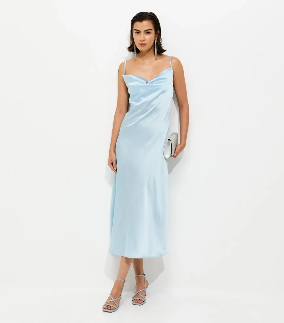 Women's Light Blue Satin Slip Dress