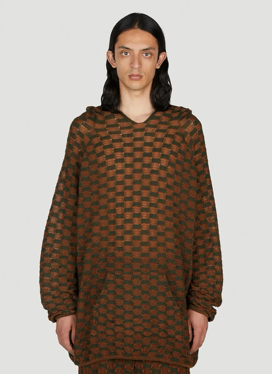Check Knit Hooded Sweater