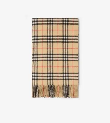Check Cashmere Blanket in Sand beige