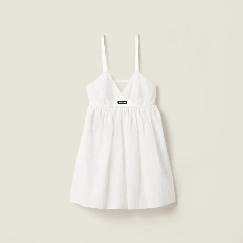 Slubbed poplin and eyelet lace mini-dress