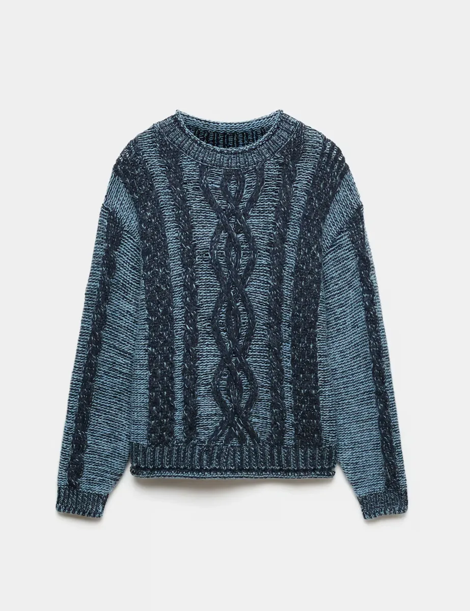 Cable Knit Crew Neck Relaxed Jumper Navy Mix
