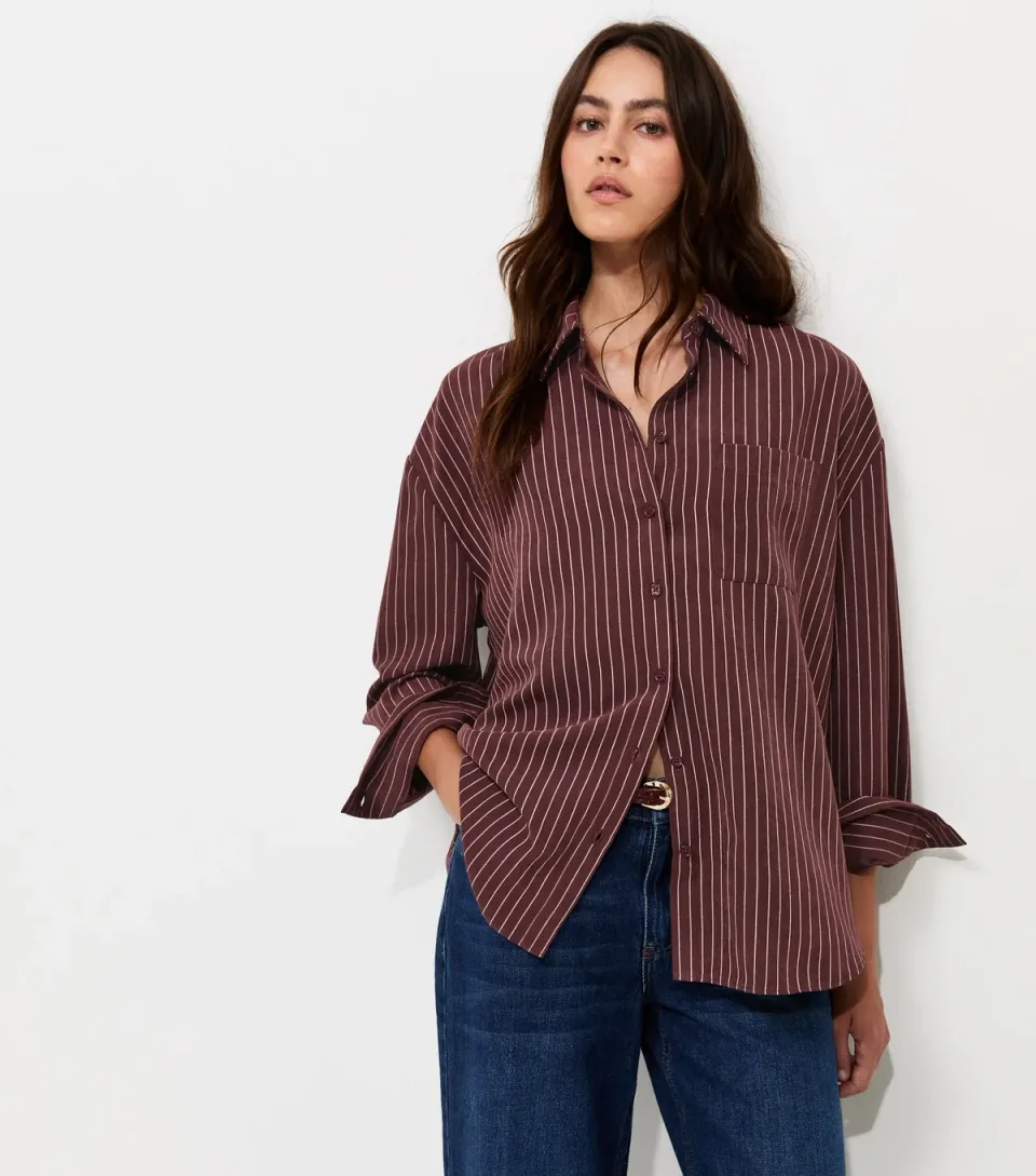 Women's Dark Burgundy Striped Oversized Shirt