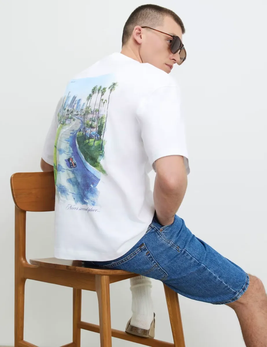 Oversized Pure Cotton F1 Racecar T-Shirt White Mix